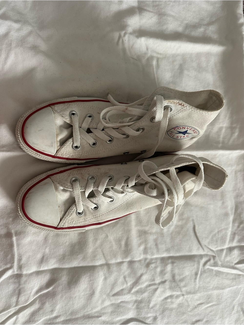 Converse White High Top Sneakers with Red & Navy Accents - Picture 2 of 2